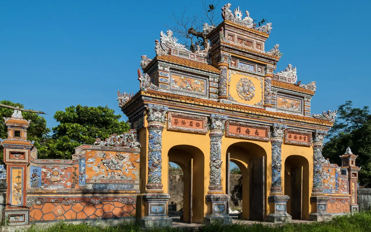 Decorative ancient gate in Hue, Vietnam