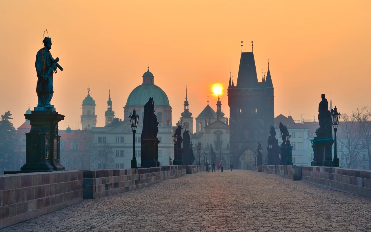 A scenic view of the historic Charles Bridge