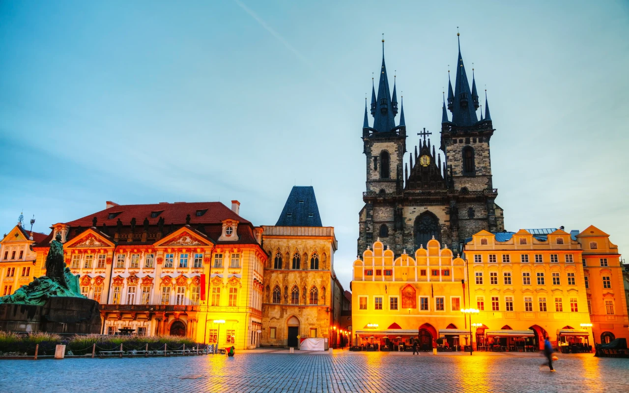 Stunning view of the Church of Our Lady before Tyn with its iconic spires and architecture