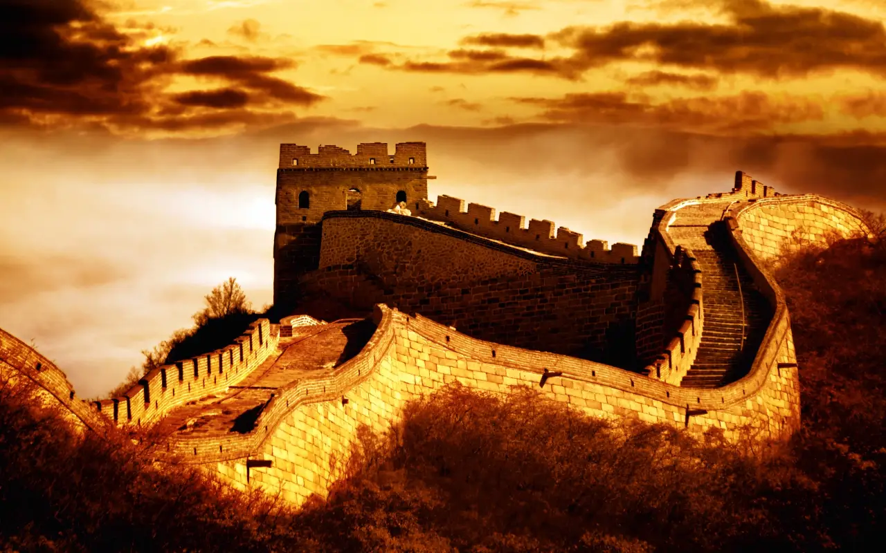 Great Wall of China at sunset