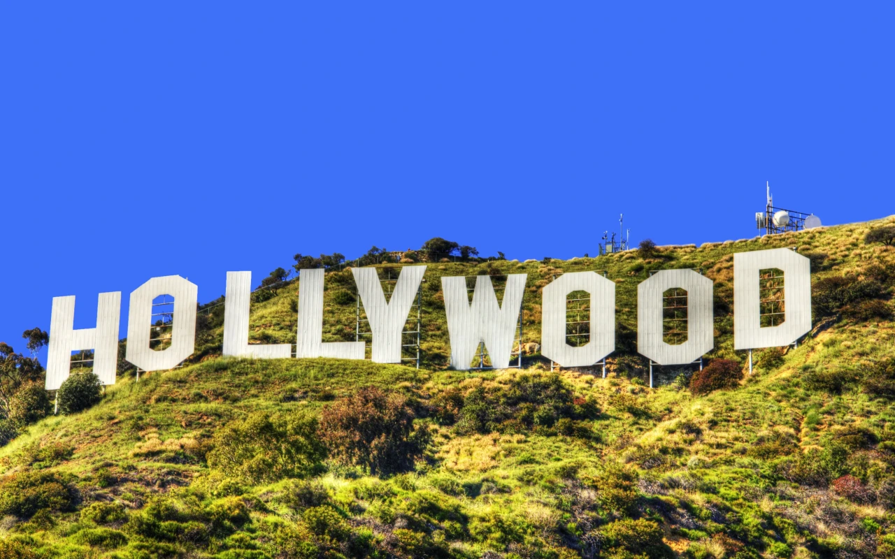 Scenic view of the iconic Hollywood Sign on Mount Lee in Los Angeles, California