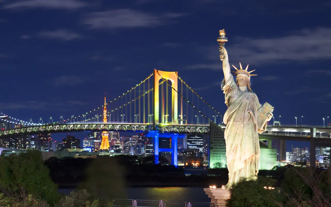 Scenic view of the vibrant cityscape and waterfront in Odaiba, Tokyo
