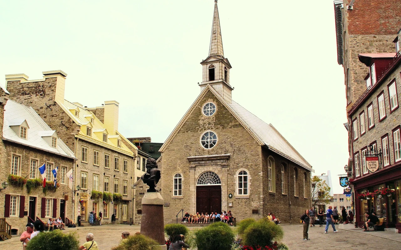 Scenic view of historic old Quebec City with charming cobblestone streets and antique buildings