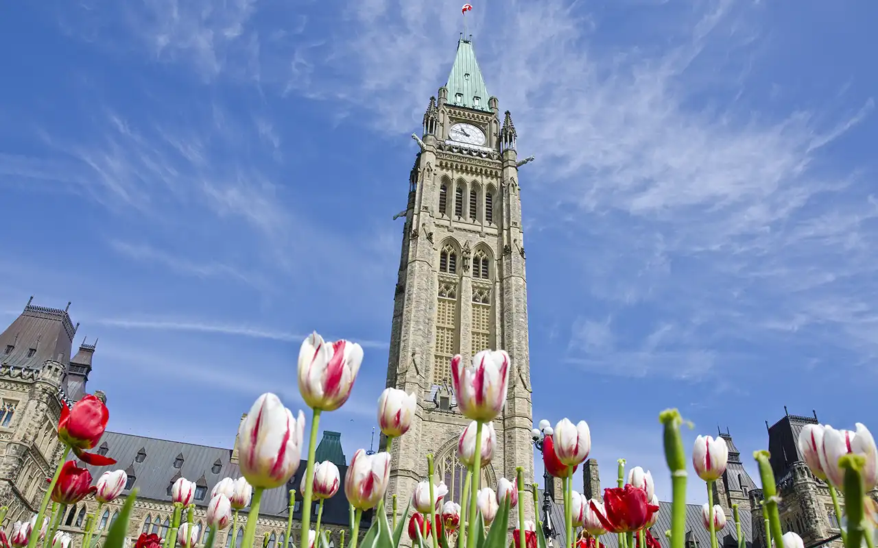 Scenic view of Ottawa, Canada with the Parliament buildings in the background
