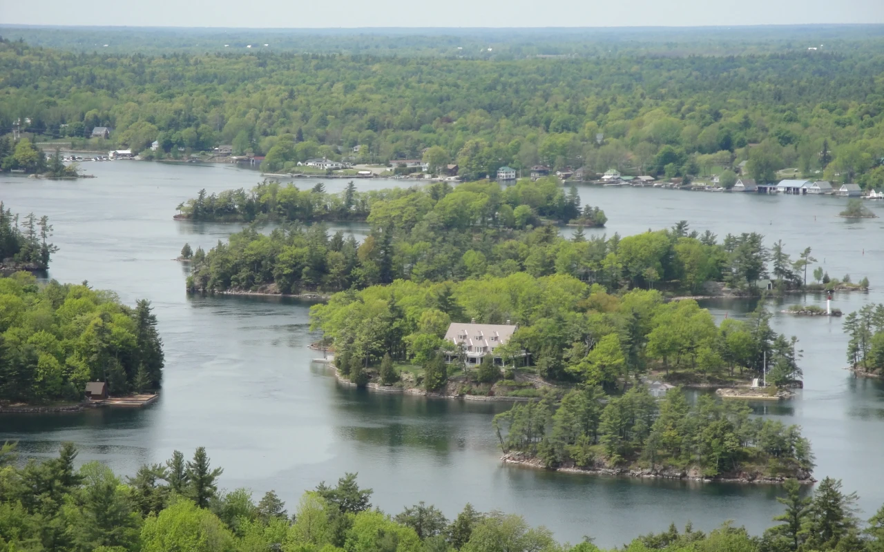 Breathtaking view of the Thousand Islands in vibrant sunset hues
