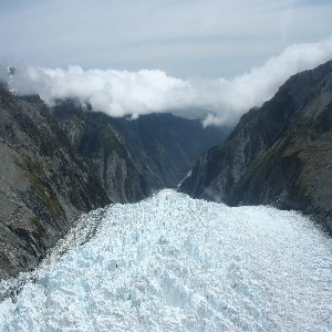 Majestic view of Franz Josef Glacier, a stunning icy landscape in Westland Tai Poutini National Park, New Zealand