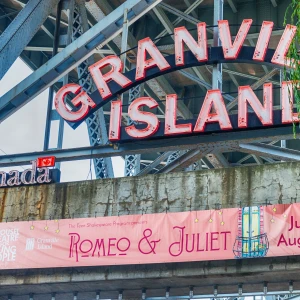 Scenic view of Granville Island, showcasing its vibrant public market, unique shops, and picturesque waterfront.