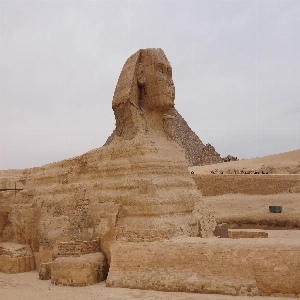 Ancient Great Sphinx of Giza monument, a mythical creature with a lion