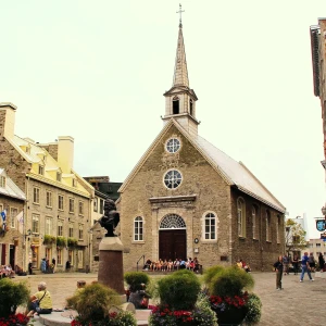 Scenic view of historic old Quebec City with charming cobblestone streets and antique buildings