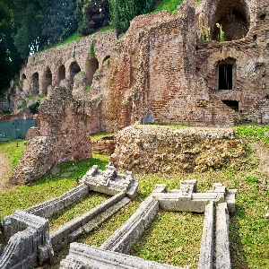 Aerial view of the historic Palatine Hill in Rome, Italy