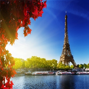 A scenic view of the Eiffel Tower in Paris, France