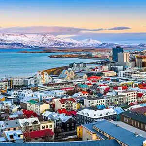 Aerial view of Reykjavik cityscape in Iceland