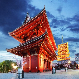 Stunning view of the historic Senso Ji temple in Tokyo, Japan