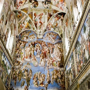 View of the beautifully painted ceiling in the Sistine Chapel