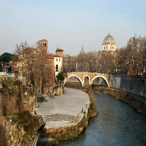 Scenic view of Tiber Island in the middle of the Tiber River, Rome