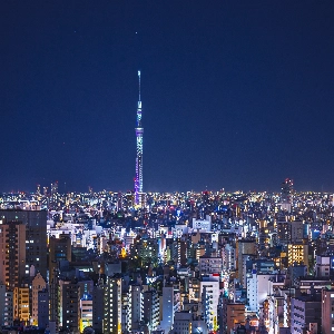 Stunning view of the Tokyo Skytree tower against a clear blue sky