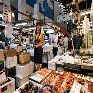Early morning bustling activity at Tsukiji Fish Market in Tokyo, Japan