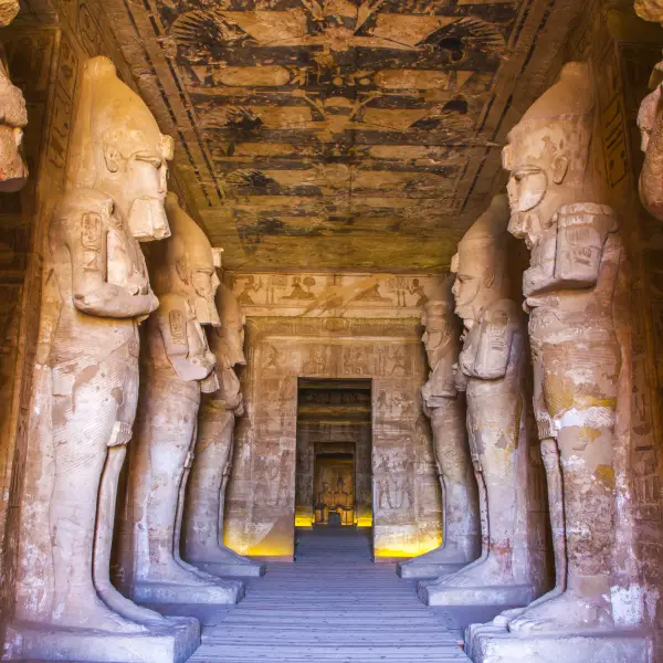 Ancient Abu Simbel temples in Egypt with clear blue sky