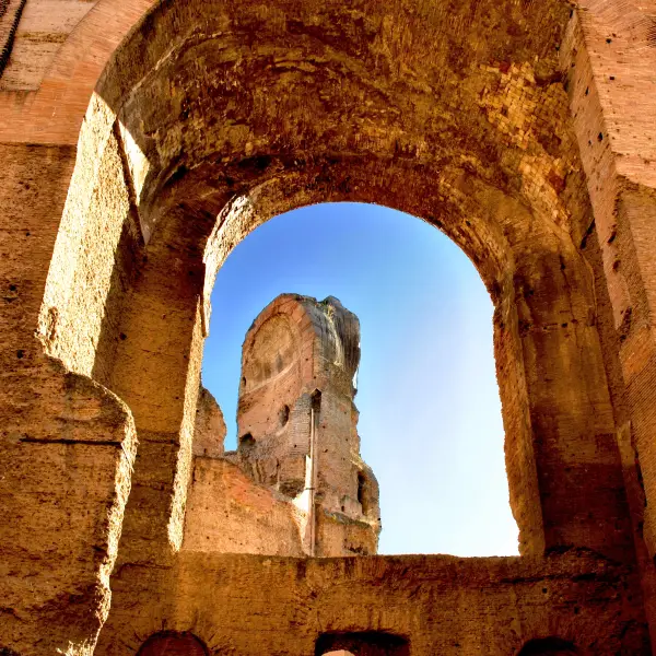 Ancient ruins of Baths of Caracalla, a historic Roman public bath complex
