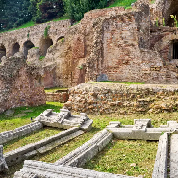 Aerial view of the historic Palatine Hill in Rome, Italy