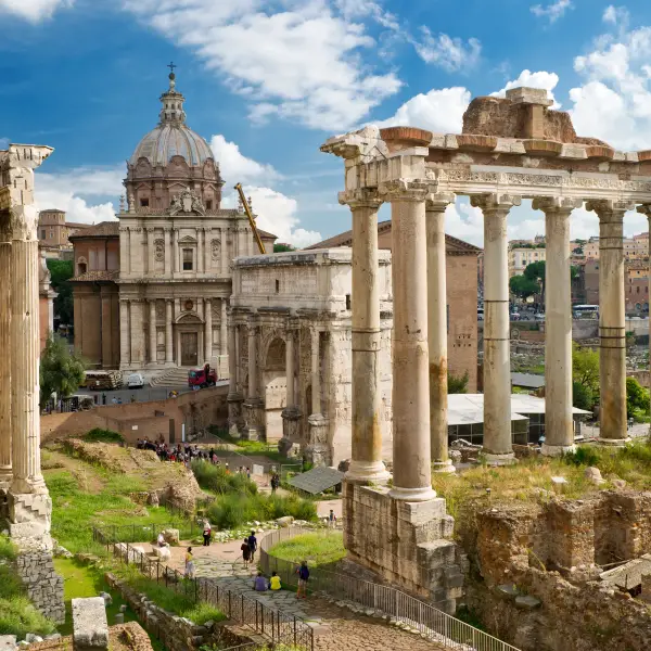 Ancient ruins of the Roman Forum in Italy