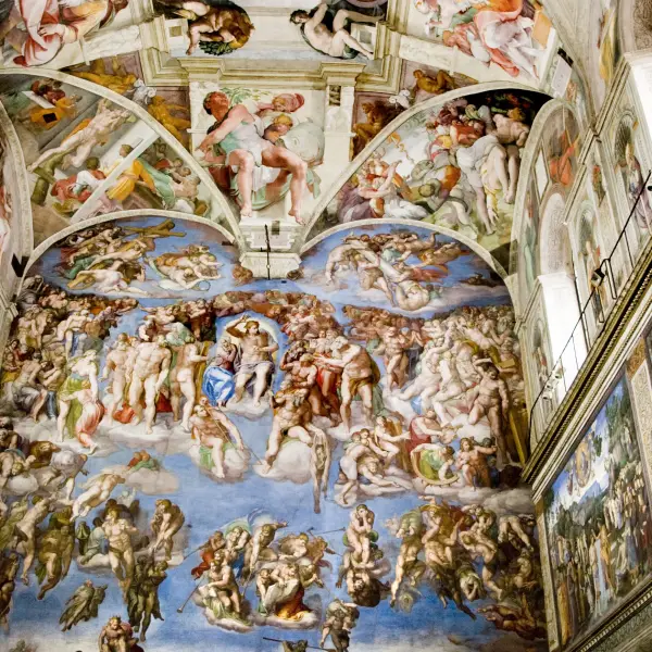 View of the beautifully painted ceiling in the Sistine Chapel