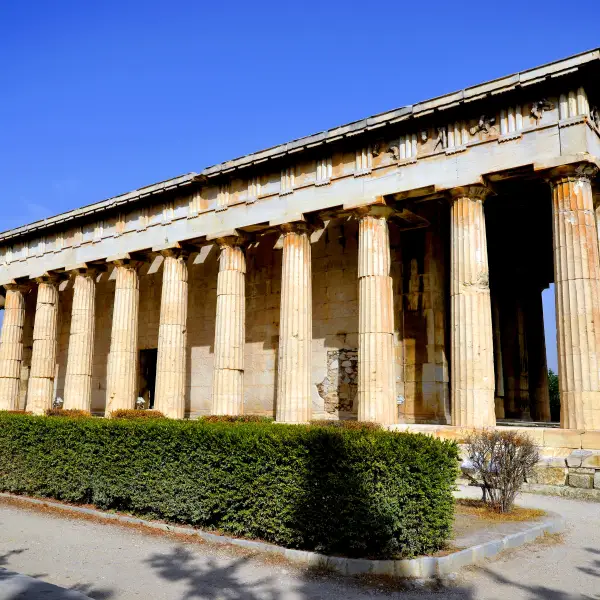 Temple Of Hephaestus in Athens, Greece - a well-preserved ancient temple dedicated to the god of metalworking and craftsmanship, featuring stunning architecture and intricate details.
