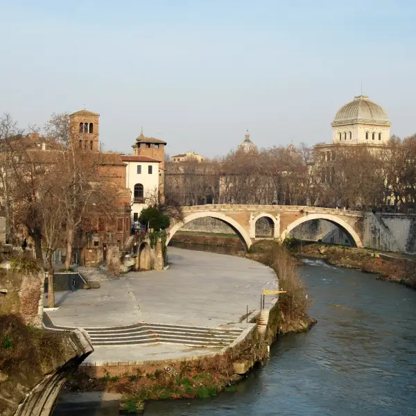 Scenic view of Tiber Island in the middle of the Tiber River, Rome